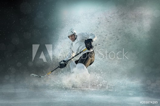 Picture of Caucassian ice hockey Players in dynamic action 